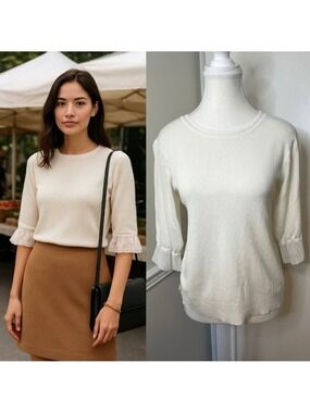 Visit in New York Ruffle Sleeve Round Neck Sweater